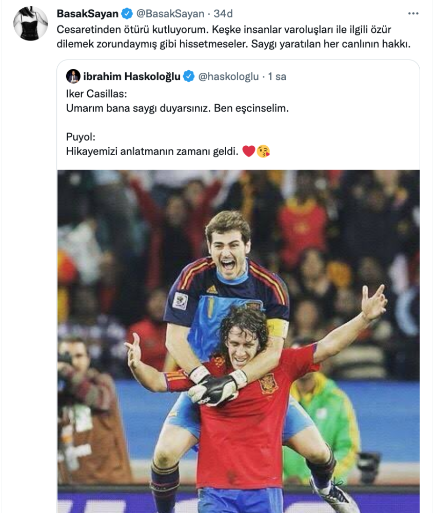 basak sayan dan iker casillas in escinsellik aciklamasina yorum